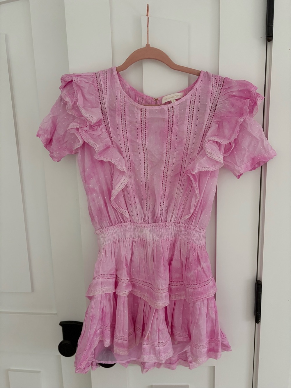 LoveShackFancy Girls' Pink Ruffle Eyelet Dress